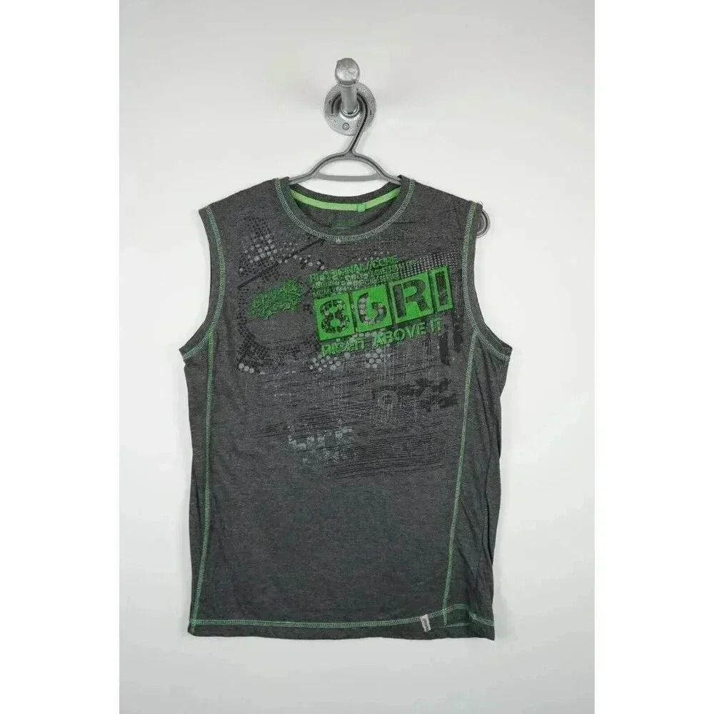 Y2K Style Men's Medium Sleeveless Top Amsterdam City Grey Green #562